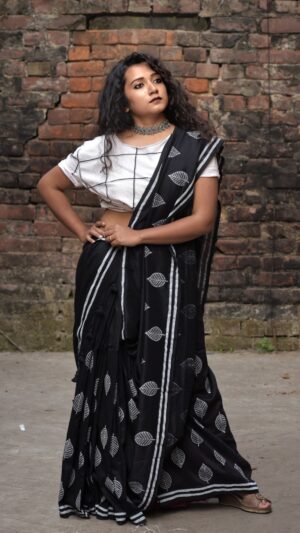 Cotton Chhapa Saree- Black Forest