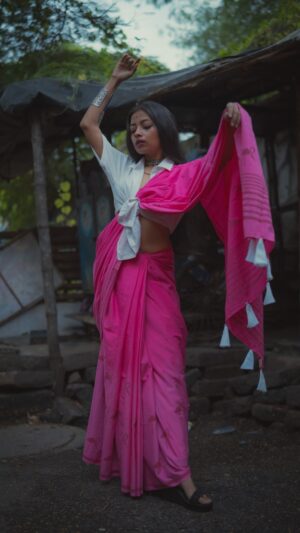 Cotton Chhapa Saree- Neon