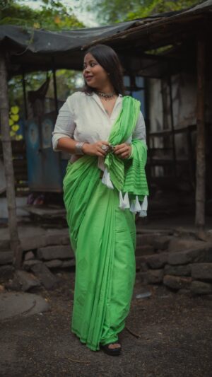 Cotton Chhapa Saree- Neon