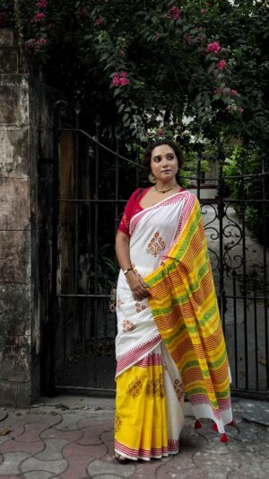 Cotton Chhapa Saree- Palash
