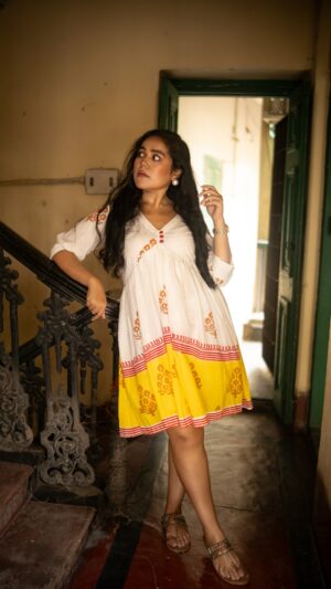 Pure Cotton Flared Short Dress - Palash