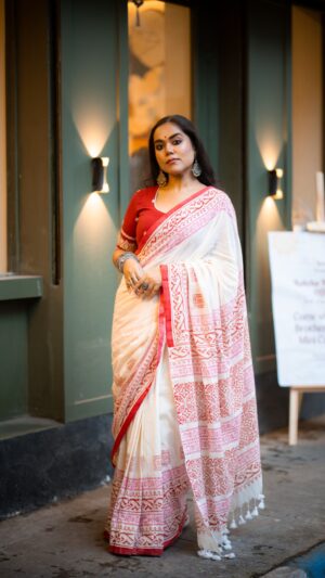 Cotton Chhapa Saree- PUJOR SAREE