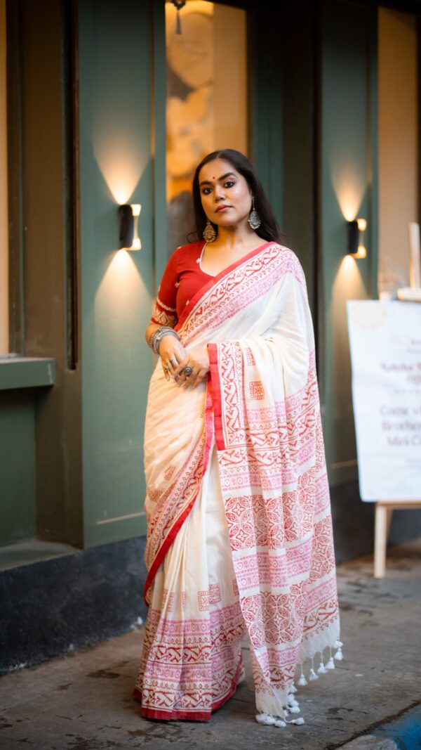 Cotton Chhapa Saree- PUJOR SAREE