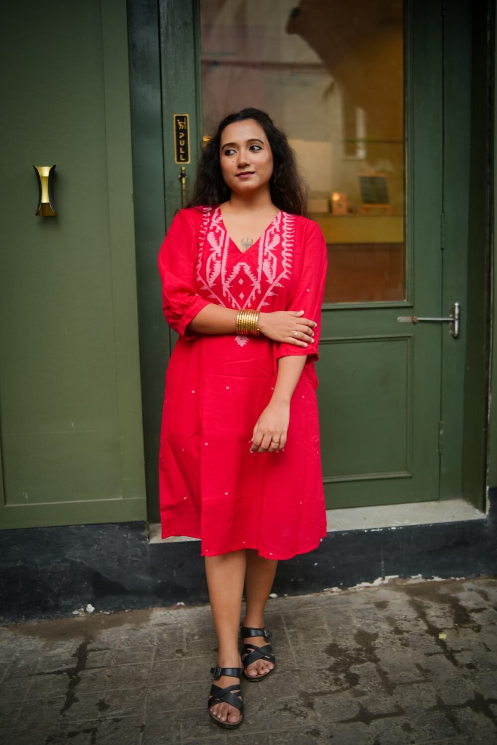 Pujor Jama- puff sleeves Jamdani Dress