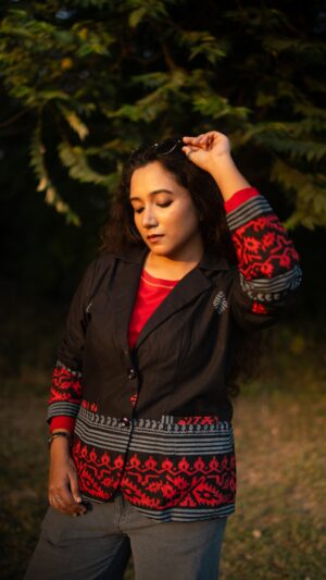 Women's Cotton Blazer- Jamdani Chhapa