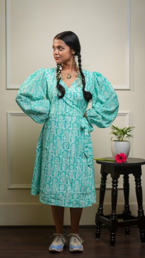 Firozi Faces Pure Cotton Wrap Dress