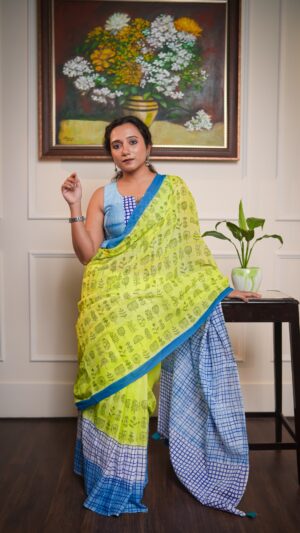 Green Meadow Pure Cotton Chhapa Saree