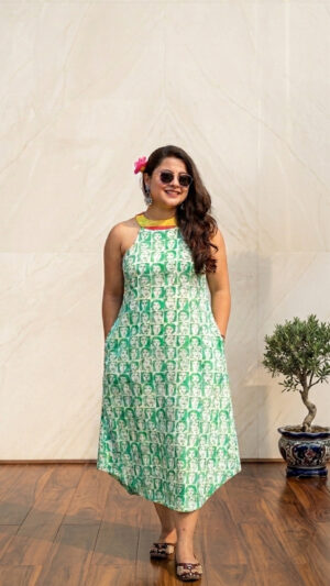 Firozi Faces Halter Dress