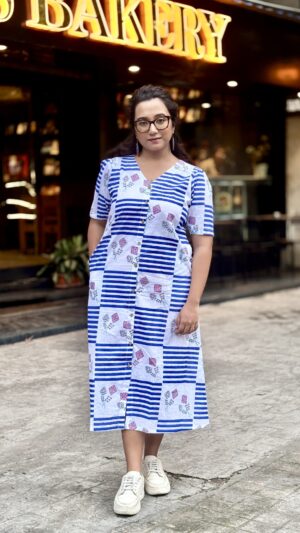 Kites Pure Cotton A Line Midi Dress Dress- Blue