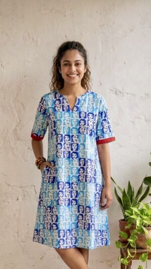 Blue Faces Pure Cotton A-line Dress