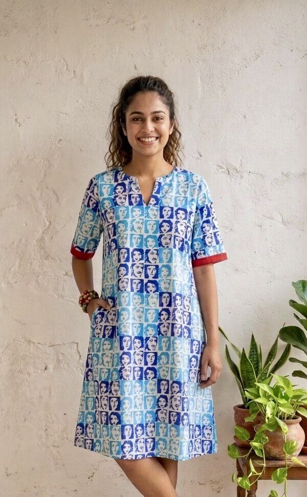 Blue Faces Pure Cotton A-line Dress