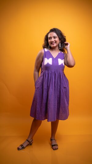 Tie Dye Pure Cotton Sleeveless Dress- Rich Purple