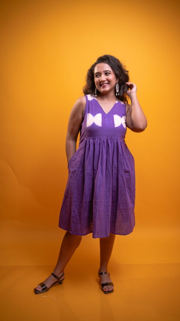 Tie Dye Pure Cotton Sleeveless Dress- Rich Purple