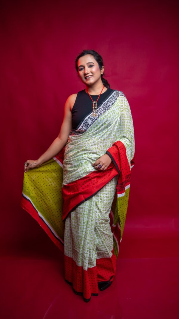 Bangla Bornomala Pure Cotton Chhapa Pujor Saree