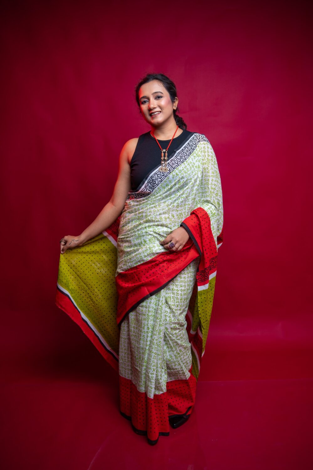 Bangla Bornomala Pure Cotton Chhapa Pujor Saree