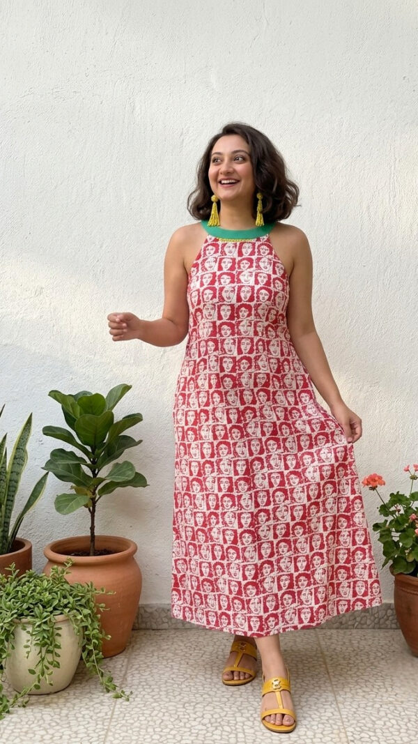 Red Faces Halter Dress