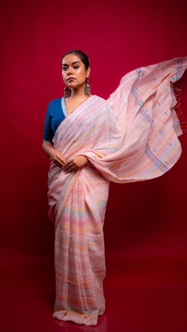 Marshmallow Cotton-Linen Handwoven Jamdani Saree