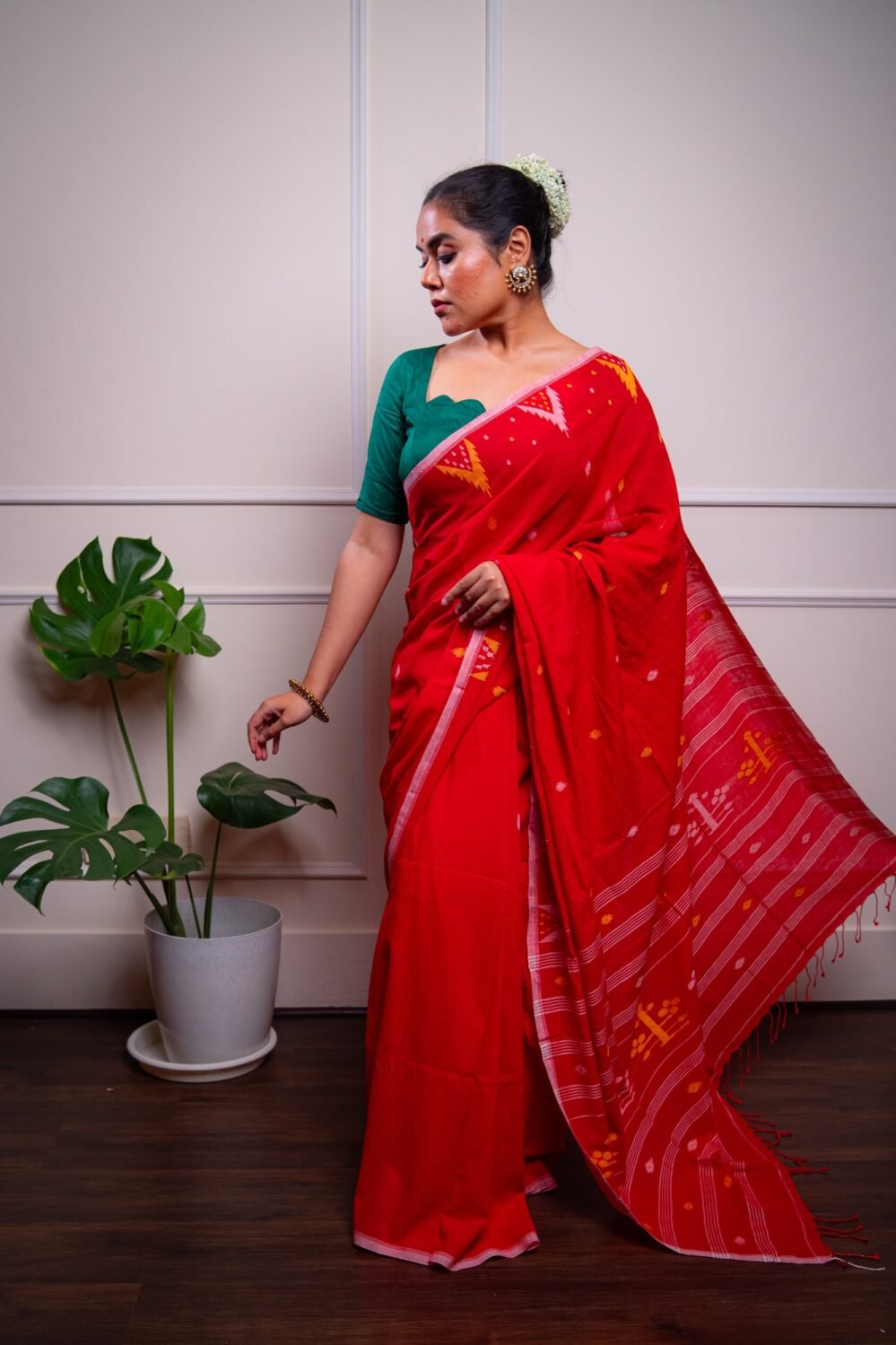 Sindoor Handwoven Pure Cotton Jamdani Saree