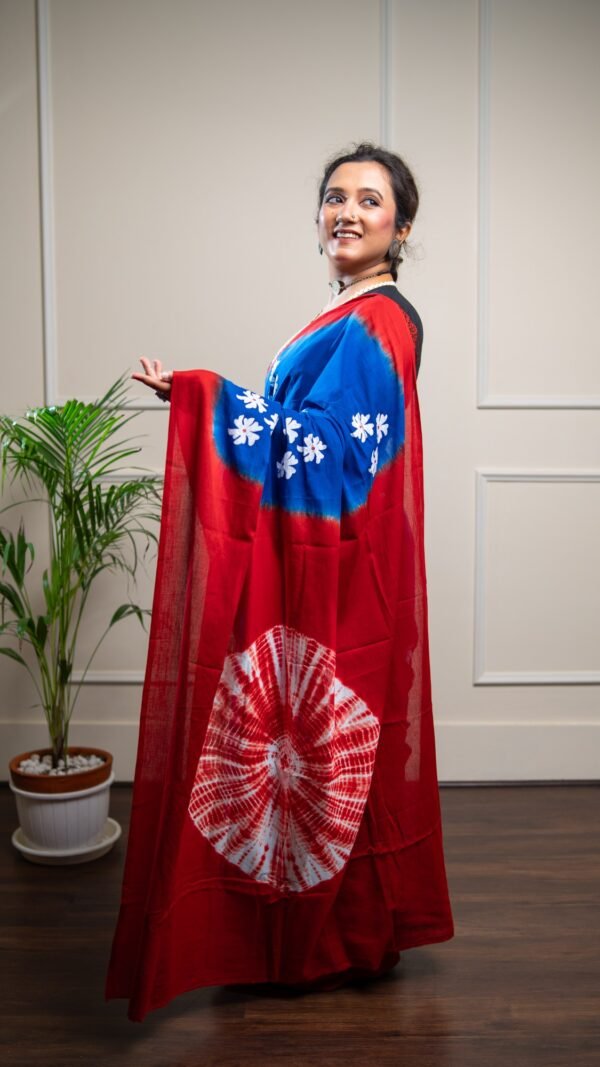 Tie Dye Shiuli Chhapa Pujor Saree- Blue