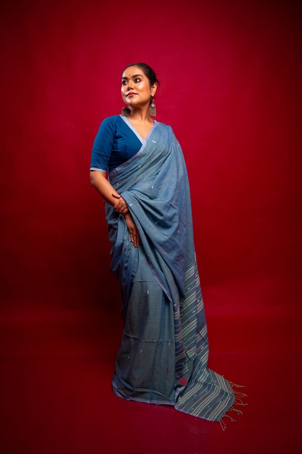 Grey Handwoven Pure Cotton Jamdani Saree