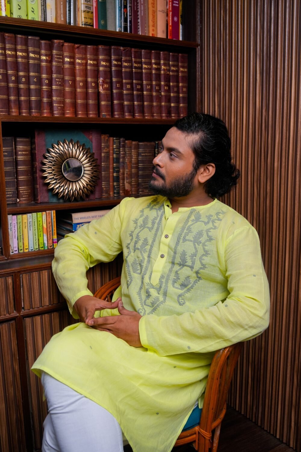 Handwoven Jamdani Kurta for Men- Lemon
