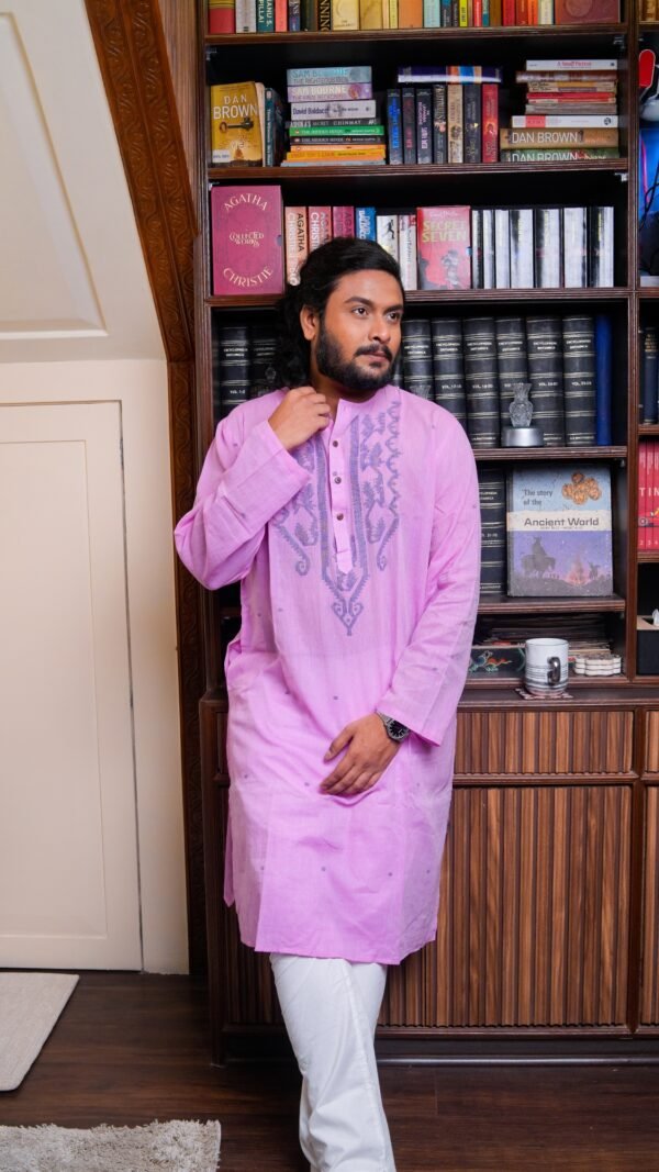 Handwoven Jamdani Kurta for Men- Pink