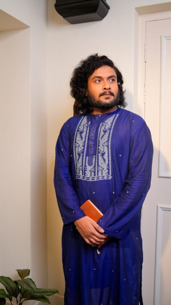 Handwoven Jamdani Kurta for Men- Royal Blue