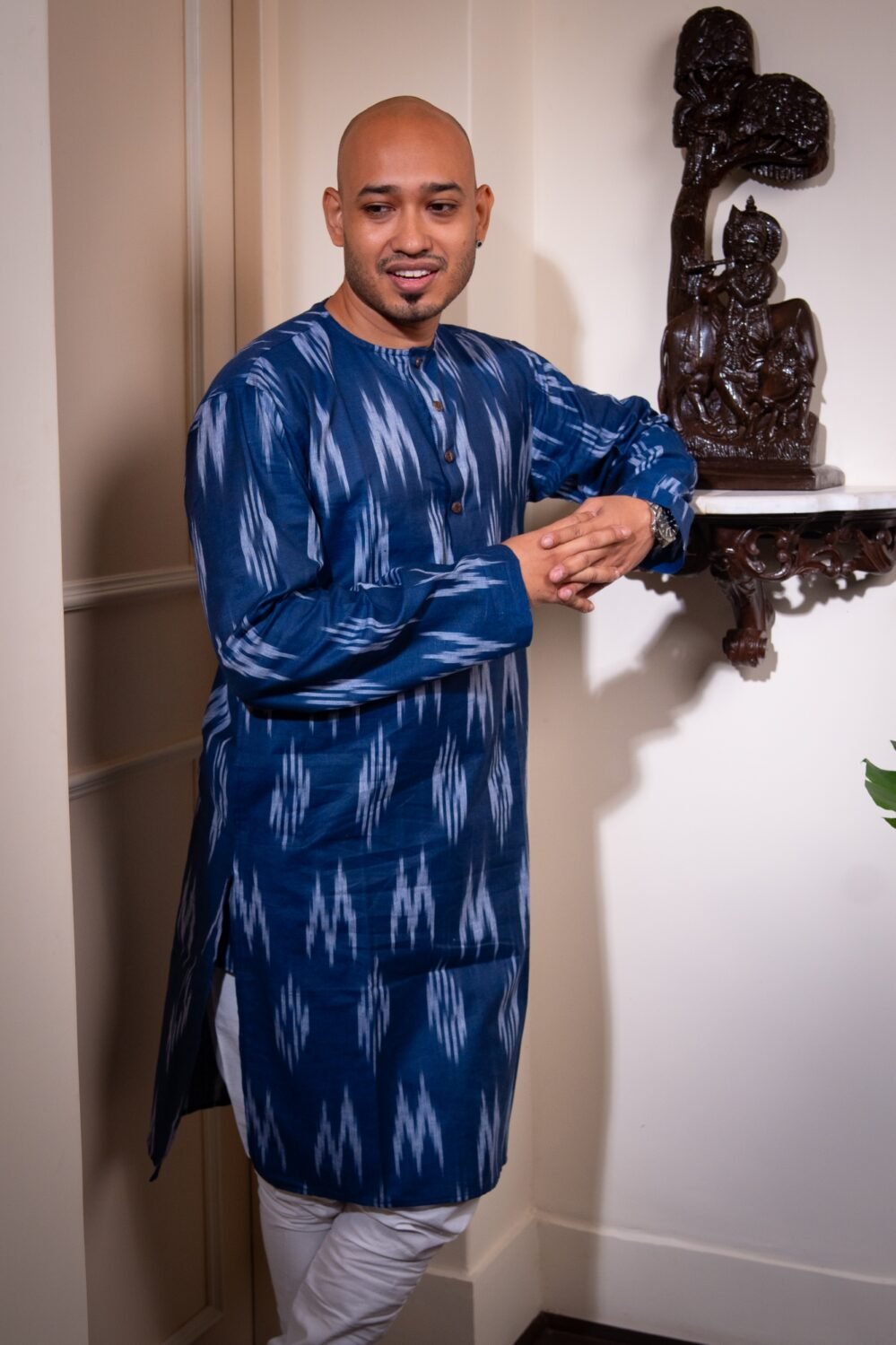 Cotton Ikat Long Kurta / Panjabi - Blue