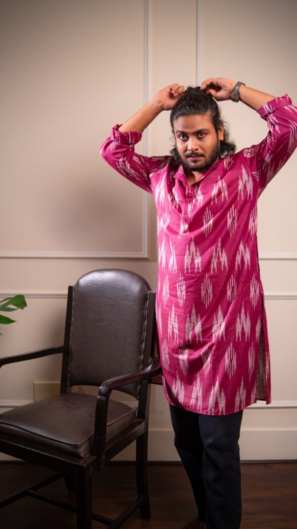Cotton Ikat Long Kurta / Panjabi - Wine
