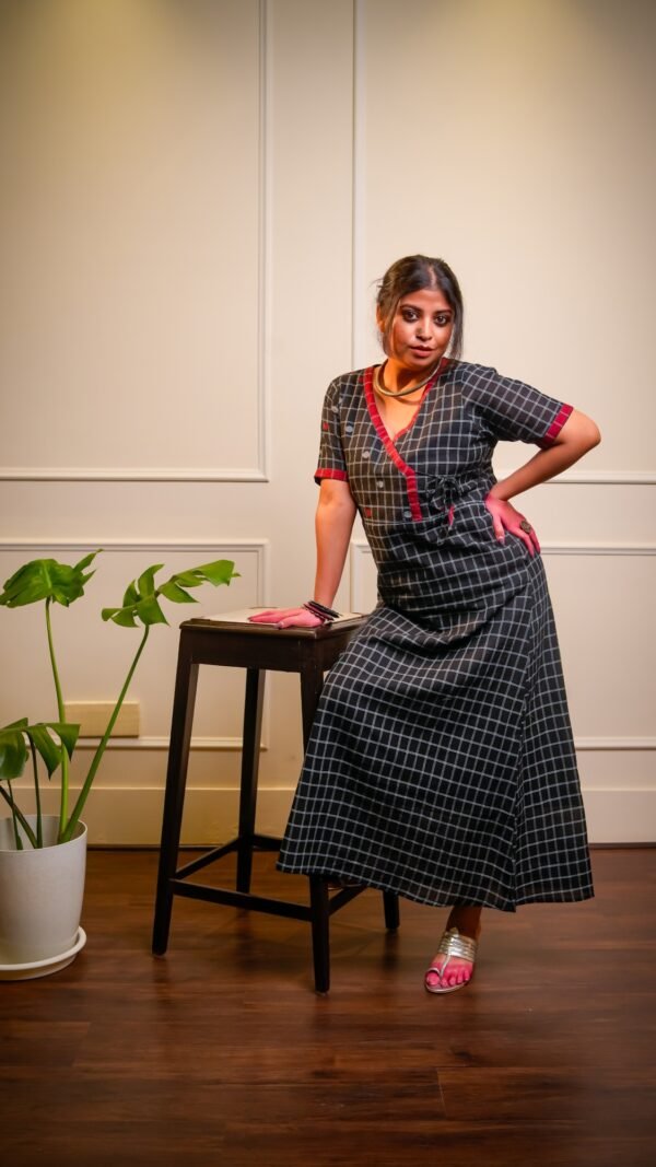 Pure Cotton Handwoven Jamdani Angrakha Dress- Black