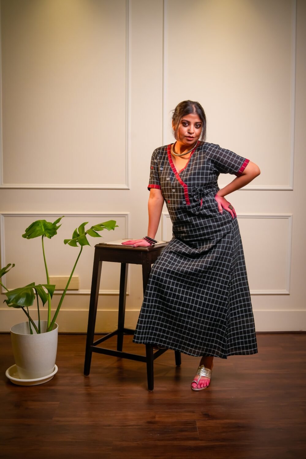 Pure Cotton Handwoven Jamdani Angrakha Dress- Black
