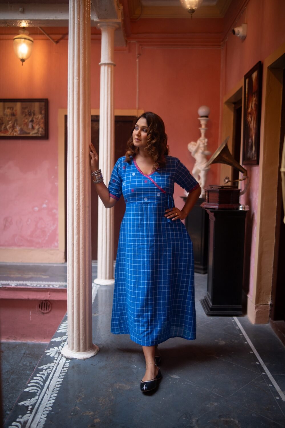 Pure Cotton Handwoven Jamdani Angrakha Dress- Blue