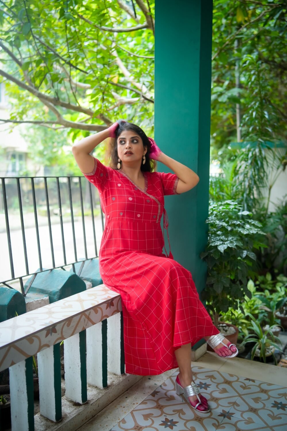 Pure Cotton Handwoven Jamdani Angrakha Dress- Red