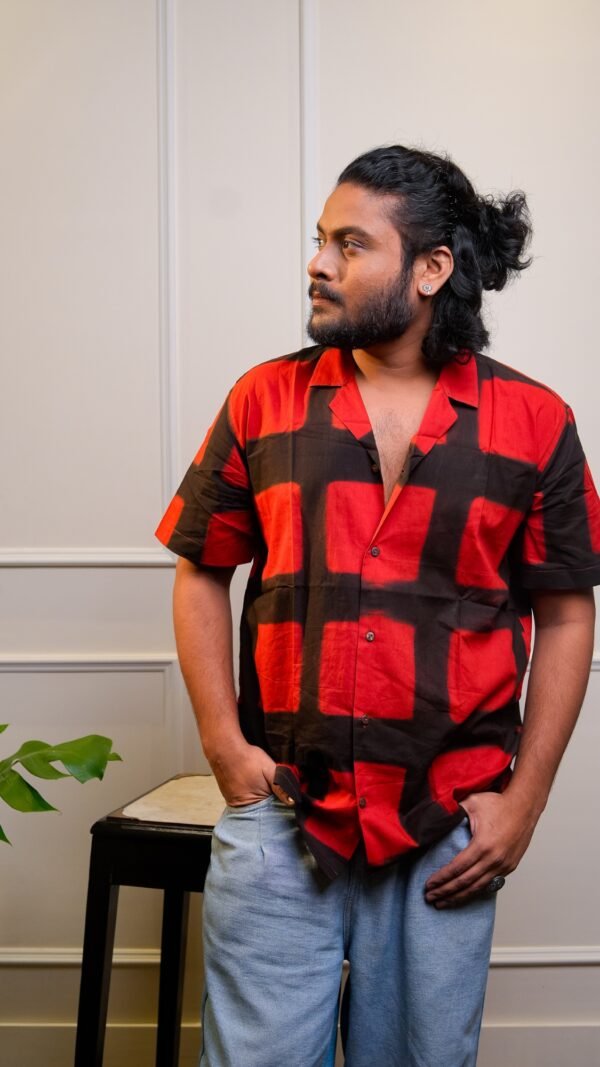 Tie Dye Pure Cotton Shirt for Men- Black & Red