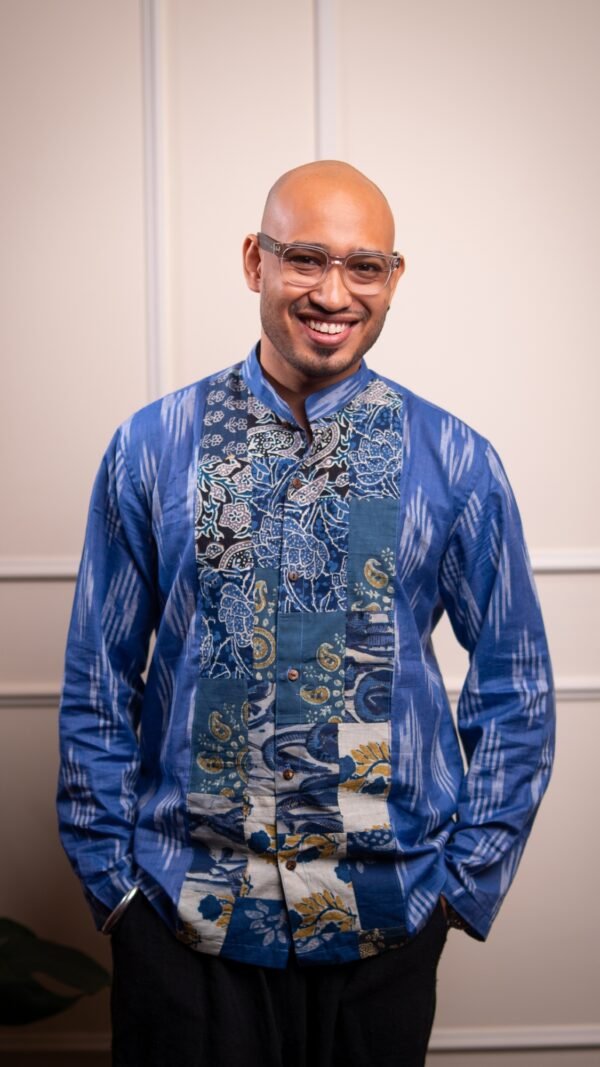 Ikat Patchwork Boho Casual Shirt - Blue
