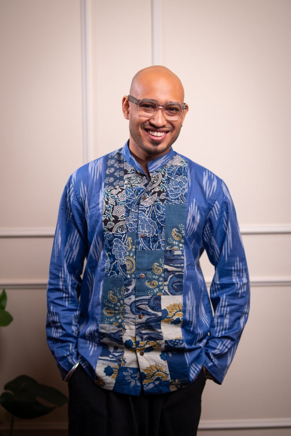 Ikat Patchwork Boho Casual Shirt - Blue